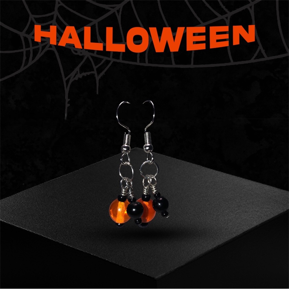 Dark Orange & Black Pumpkin Patch Drop Earrings